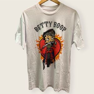 Betty Boop Graphic Tee Rhinestone Motorcycle White Large NEW